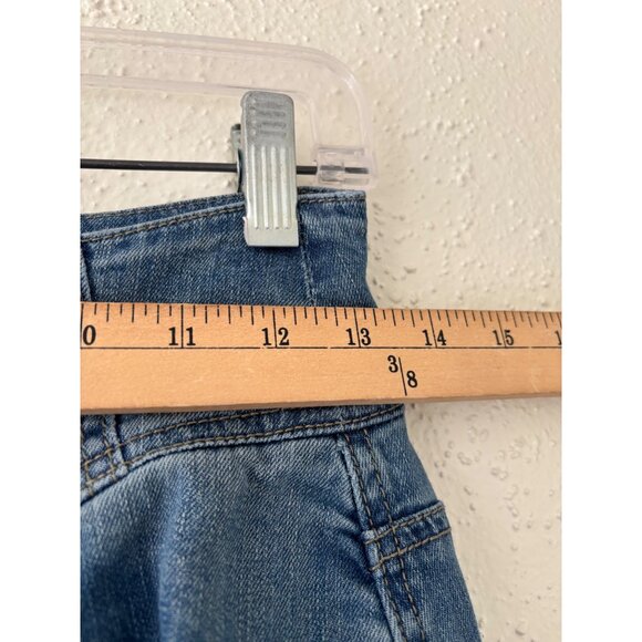 Vintage Style J Denim A Line Midi Skirt Button Fly Back Flap Pockets Frayed Hem - Picture 7 of 16